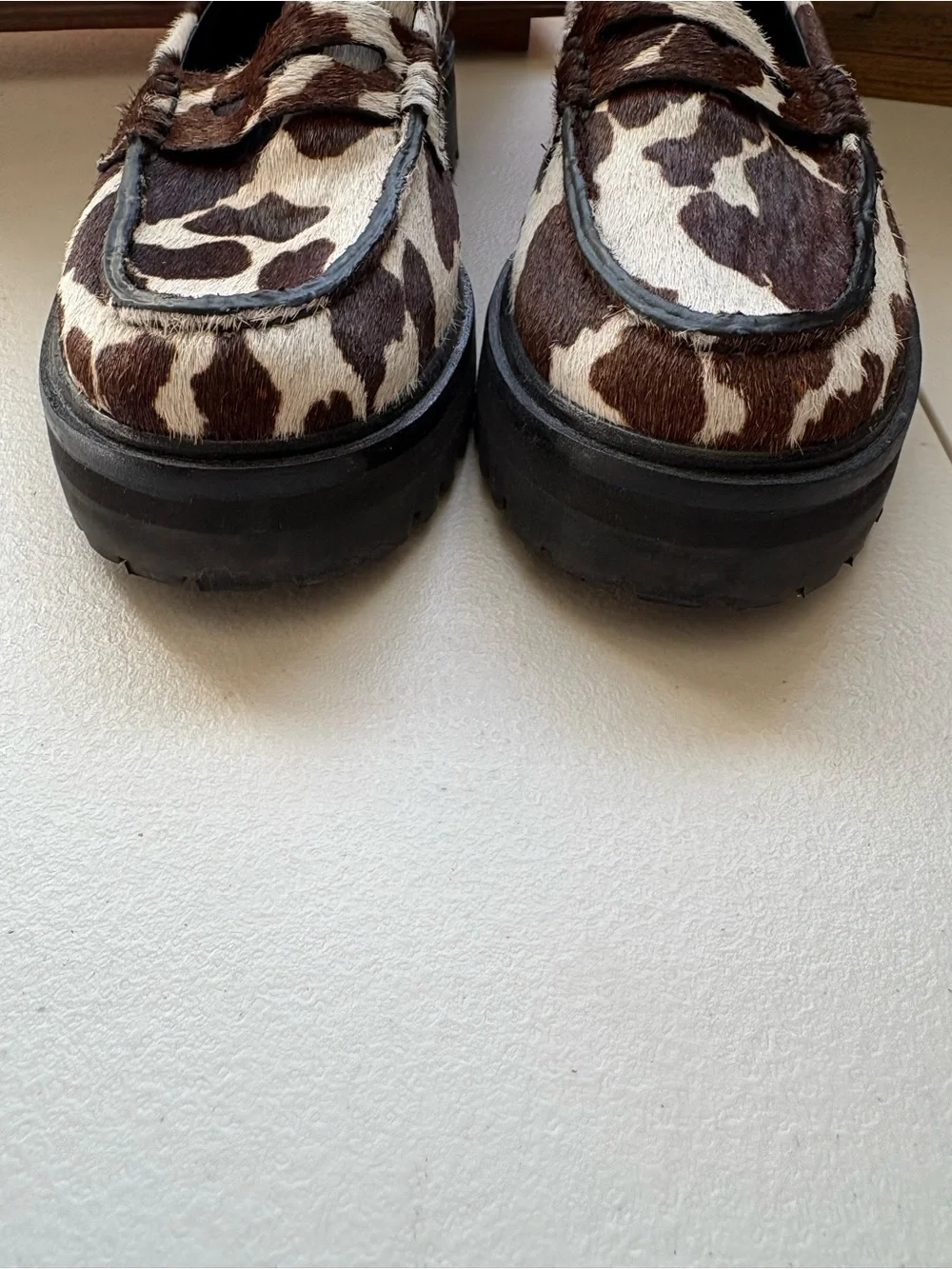 Reformation Agathea cow print loafers chunky size 6